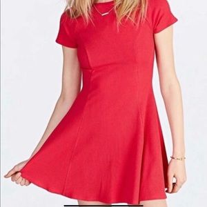 BDG Red Ribbed Short Sleeve Skater Mini Dress Size XS